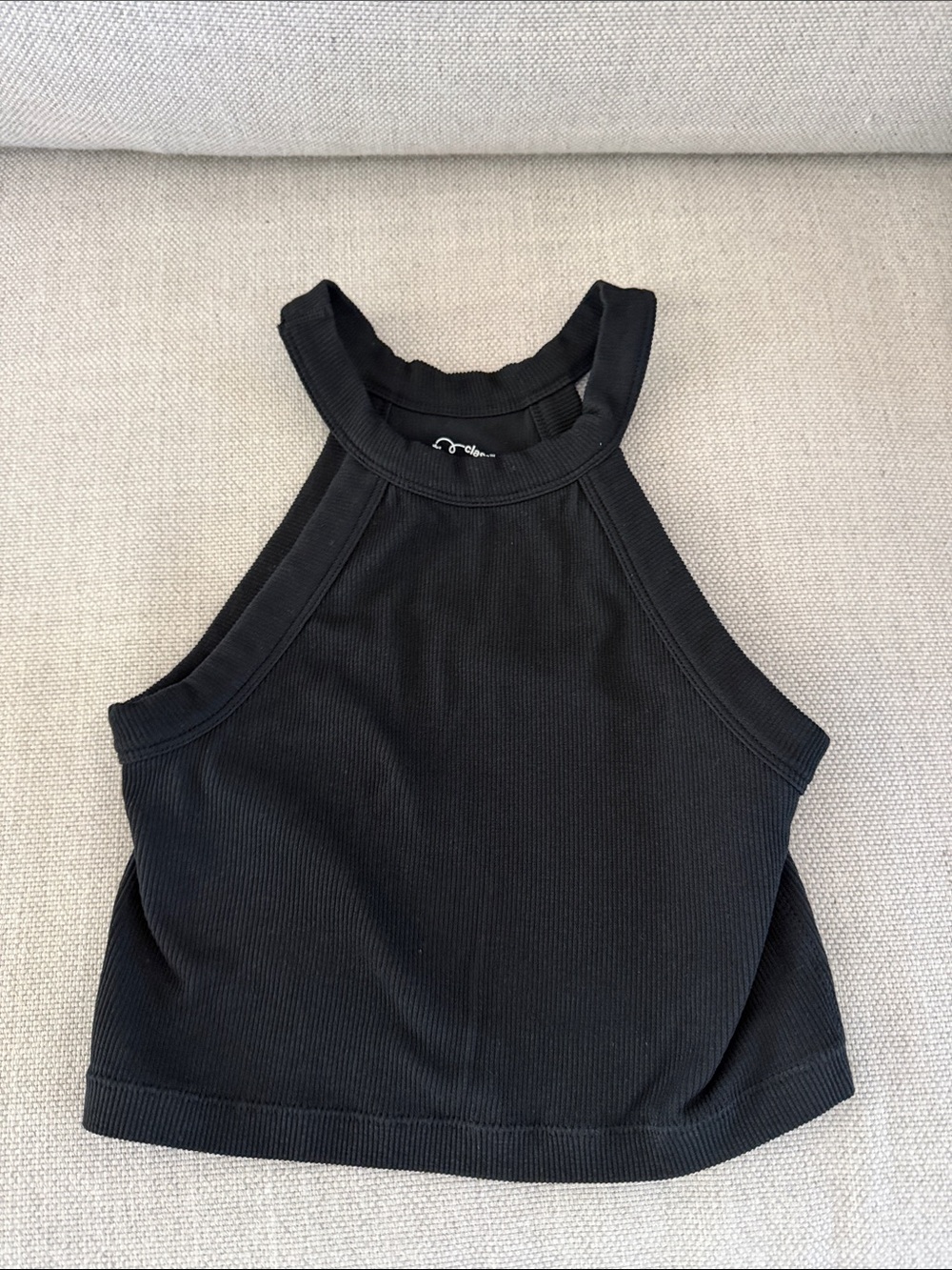 Girls Black Ribbed Halter Tank Top